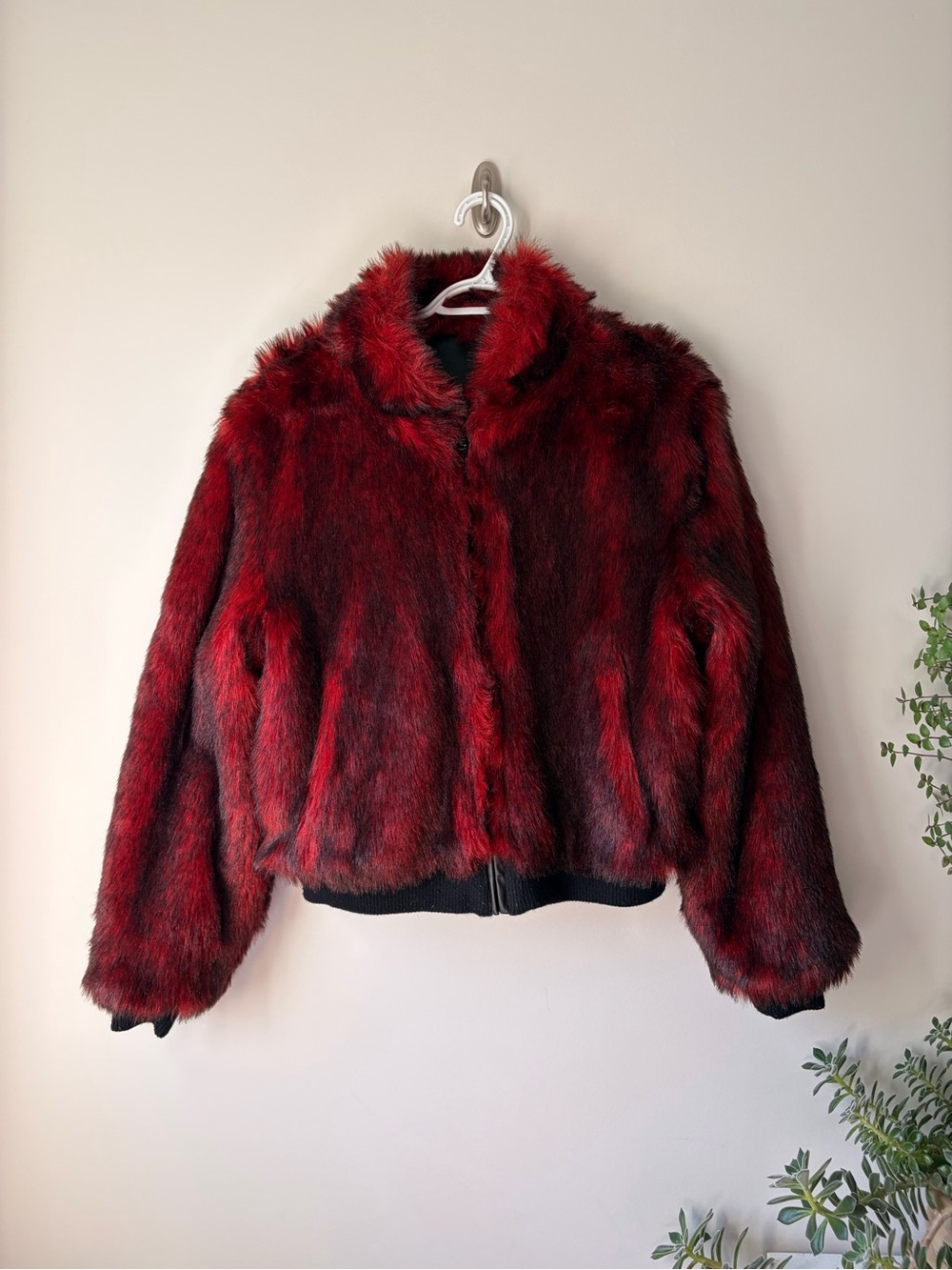 Baby Phat Reversible Red Faux Fur/Black Faux Leather Bomber Jacket
